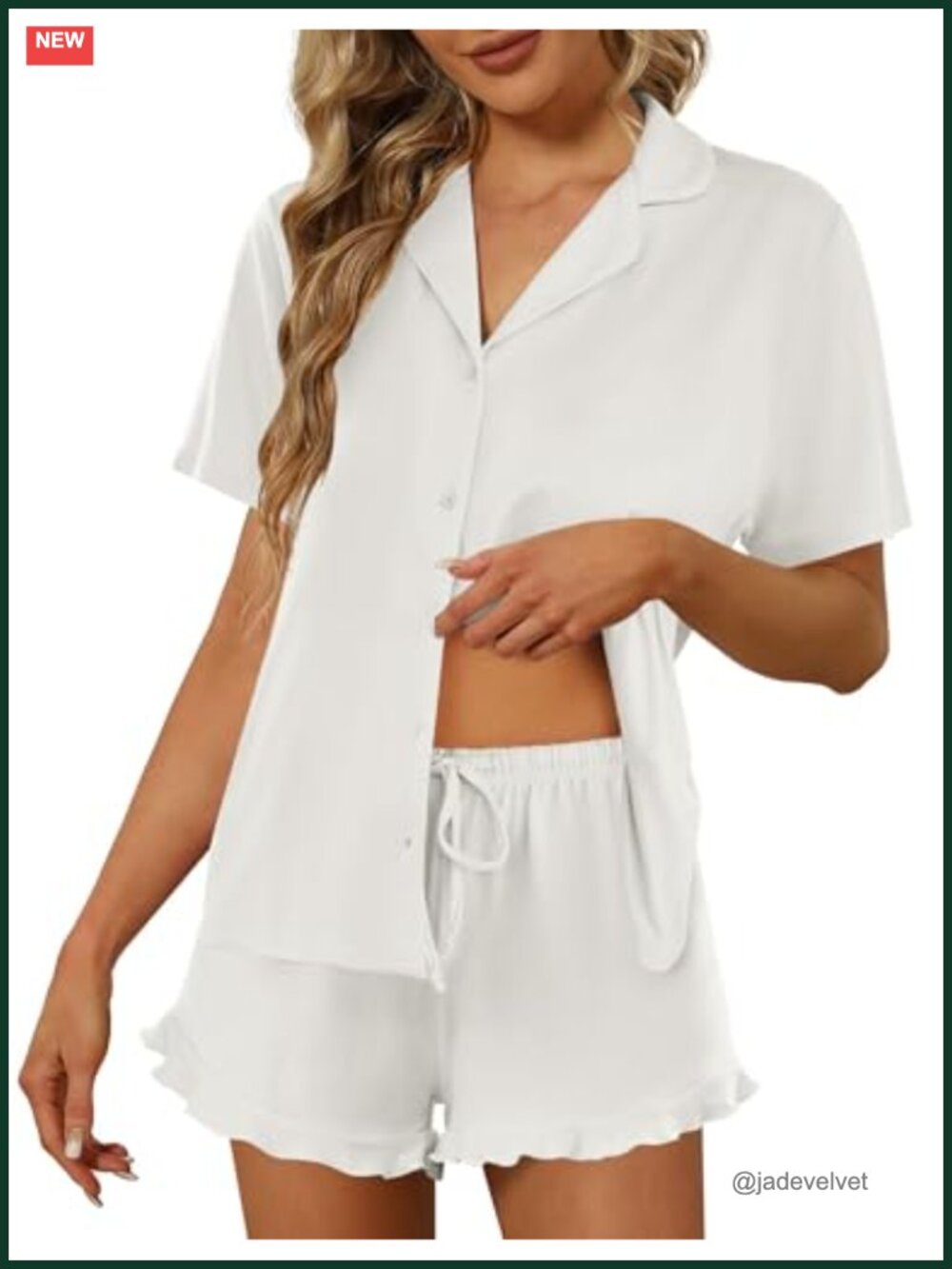 Women's Short Sleeve Pajama Set Button Down Ruffle Sleepwear Lounge
